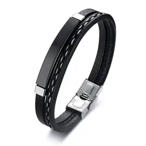 STYLE KRAFT-Jewellery STYLE KRAFT Leather Bracelet For Men Stainless Steel Black Multi-Layer Braided Leather Bracelet Black Bracelets For Men Boys Love Gifts Mens Jewellery