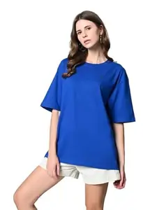 Womens Cotton Oversized Round Neck T-Shirt, Regular Fit, Short Sleeve, Casual Style, (in, Alpha, S, Regular, Dark Blue)