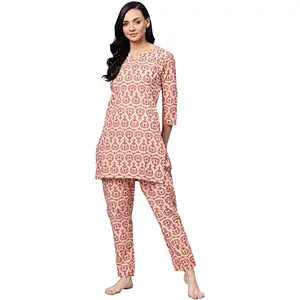 anubhutee Women's Cotton Printed Straight Night Suit Set with Top & Pyjamas ANU2001307_S_Orange