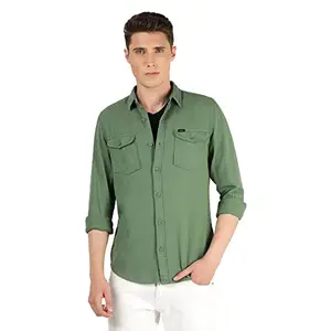 Lee Men's Solid Slim Fit Shirt (LMSH002185_Green S)