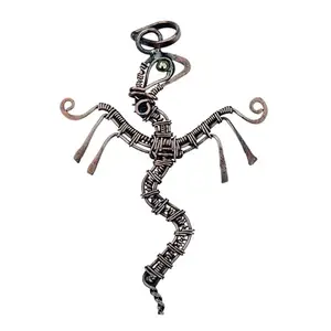 Handcrafted Wire Wrapped Lizard Pendant, Copper Finish with Green Crystal Eye, Artistic Statement Jewellery