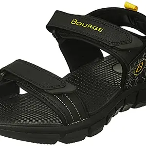 Bourge Men's Garda-z25 Blk,Lt.Gry and Yellow Sandals-8 UK (Garda-134-08)