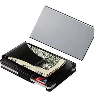 Stealodeal Black Metal Wallet Money Clip with Silver Automatic Pop-Up Button Card Holder (Combo of 2)