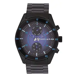 Fastrack Men's Space Rover Quartz Multifunction Blue Dial Stainless Steel Black Strap Analog Watch For Guys-Np3201Nm01
