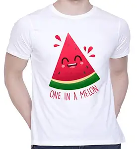 CreativiT Graphic Printed T-Shirt for Unisex One in Melon Tshirt | Casual Half Sleeve Round Neck T-Shirt | 100% Cotton | D00156-12_White_Large