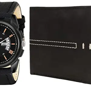 MARKQUES Men's Watch and Wallet Combo Gift Set (Day and Date Watches) (Black, Leather) (IND-220101 VIN-01)