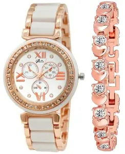 Acnos Stainless Steel Premium Analogue Women Watch With Rosegold Bracelet (Multicolour Dial Womens Standard Colored Strap), White Band