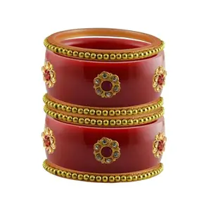 Vidhya Kangan Stone Stud Color Red Acrylic Bangle | Over Size | Plus size |For Woman and girlsChura Bangles Set for Wedding and Party (sku-ban25800)