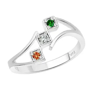 Vighnaharta valentine day gift valentineday gift for her gift for him gift for women gift for men Three Stone Indian Flag CZ Rhodium Plated Alloy Ring for Women and Girls - [VFJ1302FRR16]