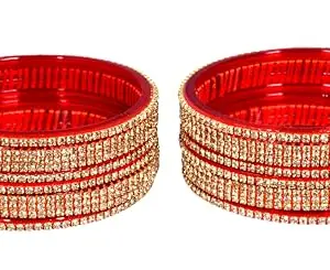 Swara Creations Traditional Bangles Set |Red & Golden Zircon Glass Kade/bangles in shiny Finish| Perfect for Karwa Chauth, Wedding for Women & Girls(Set of 12)(SKU257)