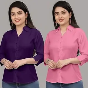 Formal Cotton Blend Shirt for Women with 3/4 Sleeve for Casual Wear Combo of 2