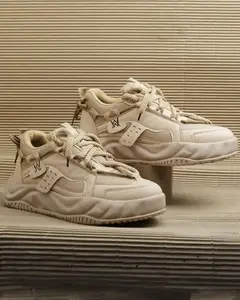 WOAKERS Men's Synthetic Leather Comfortable & Stylish Casual Shoes (Beige, 8) (1078)