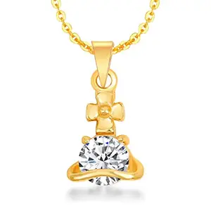 Kanak Jewels Solitaire Valentine Pendant for girls women girlfriend Necklace Diamond Pendants with Chain Jewellery set for women Cubic Zirconia Alloy Gold Pendant KJPG463