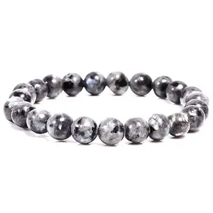 RRJEWELZ 8mm Natural Gemstone Brown Labradorite Round shape Smooth cut beads 7 inch stretchable bracelet for women. | STBR_RR_W_02421