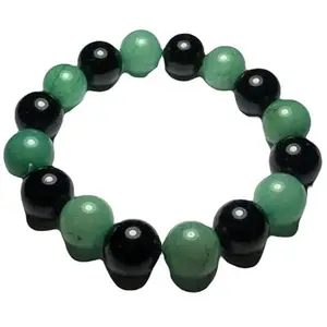 Lady Works Natural Black Jade & Green Jade 10mm Round Shape Smooth Cut Beads 8 Inch Stretchable Bracelet For Men & Women. Unisex Bracelet For Healing, Meditation, Prosperity, Gift & Luck|LW_BRST_01234_8.0