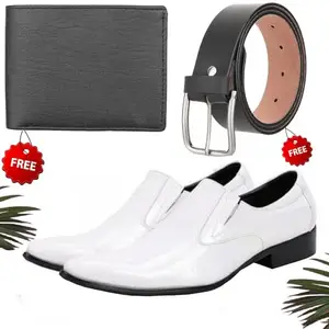 Stylish Formal Shoes/Party Shoes/Shoes Combo with Free Wallet & Belt for Men and Boys (BAZAAR4503_VTOR-BLK-401) Multicolor