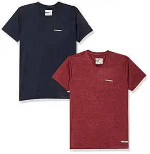 Charged Brisk-002 Melange Round Neck Sports T-Shirt Rust Size Small And Charged Pulse-006 Checker Knitt Round Neck Sports T-Shirt Black Size Small