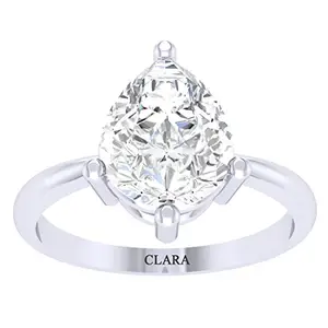 Clara 92.5 Sterling Silver White Gold Plated Pear Diamond Cut Zirconia Solitaire Ring for Women & Girls