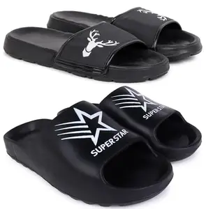 Pampy Angel Combo Pack of 2 Slipper/Flip Flops/Slides/Clogs/Sandals with Adjustable Back Strap for Men,(Singa-Black,Y-Sstar-Black),7 (UK/India)