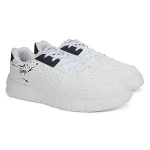 Aqualite VEGAS-44 White Sneakers for Man, Casual Sneakers for Men Stylish, Men's Sneakers Idol Running Workout Travel College outings, Synthetic, PVC, No Heel White Navy Blue Size-9