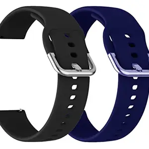 AONES Pack of 2 Silicone Belt Watch Strap with Metal Buckle Compatible for Fossil Q Ftw2111 Wander Watch Strap Black, Blue