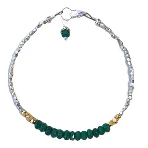 Gems_Hub Silver Plated Bracelet with Green Faceted Emerald Beads – Rondelle 3.5mm – For Men & Women|FIZA_LINK_02433