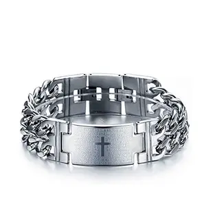 University Trendz Latest Collection Cross Impression Stainless Steel Bracelet for Men and Boys (Silver)