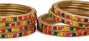 Designer Set of Bangle/Kada for Party and Daily Use, Glass, Ornamented-DK66 (Re_BBbangle-NX1.b_bang)