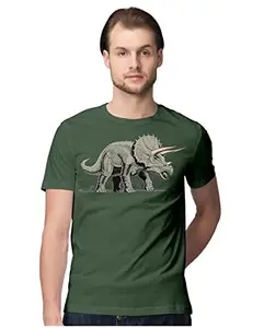 Men's Regular Fit T-Shirt Triceratops - Dinosaur - Hand Drawn Illustration 100% Cotton T-Shirt Olive Green; _TRIHNDRMEN-Olive Green M Men Round_bz