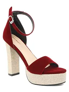 Bruno Manetti Women's Red Slipon Back Strap with Buckle Heels Sandals