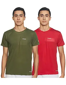 Charged Endure-003 Chameleon Spandex Knit Round Neck Sports T-Shirt Red Size Medium And Charged Pulse-006 Checker Knitt Round Neck Sports T-Shirt Olive Size Medium