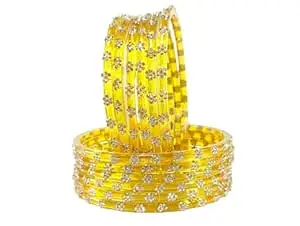 RIJB Stylish Glass Bangles set for women & Girls With Zircon Stone work in Flower Pattern | Fancy Kanch ki Chudi Set | Bangles for Wedding, Party & Gift | Traditional Girl's Bangles Bracelet-Set of 12