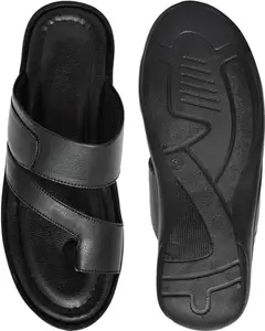 XAVIER INTERNATIONAL Men's Flip Flop Synthetic Leather Slipper |Black |8 |G_2052-BLACK-8|