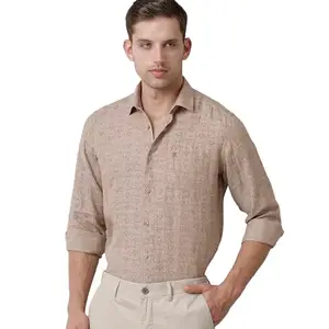 Linen Club Men's Pure Linen Brown Printed Regular Fit Full Sleeve Casual Shirt(SIZE-42)-LCSFPR6710713