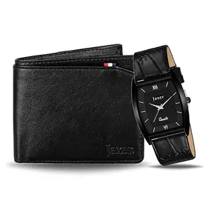 Jaxer Black Wrist Watch and Leather Wallet Gift Combo Pack of 2 for Men - JXWC2925