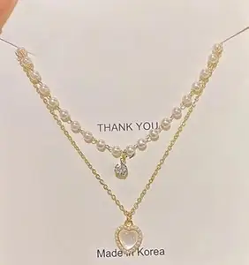 2-Layer Pearl Heart Pendant Necklace for Women & Girls | Elegant Gold-Plated Layered Chain | Party, Wedding Jewelry | Trendy Fashion Accessory Gift for Her