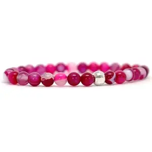 RRJEWELZ 6mm Natural Gemstone Cranberry Sardonyx Round shape Smooth cut beads 7 inch stretchable bracelet for women. | STBR_RR_W_02937