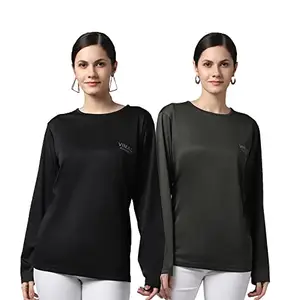 Dryfit Solid Fullsleeve Regular Fit T-Shirt for Women (Pack of 2)-Dryfit_T_Fs_Blk_OLV_002-Xxl, Multicolored, 2XL -456