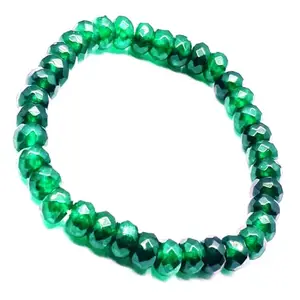 RRJEWELZ Natural Green Emerald Rondelle Shape Faceted Cut 8mm Beads 7.5 inch Stretchable Bracelet for Healing, Meditation, Prosperity, Good Luck | STBR_03784