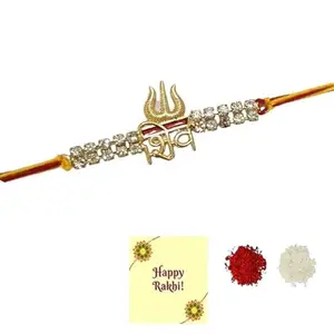 Avanti Creations Diamond Studded Shiv Bracelet Rakhi For Brother Set Of 1 Rakhi With Roli Tilak And Greetings Card
