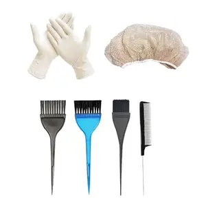 BlackLaoban Dye Brush Large & Small 3PCS, 1X Reusable Elastic Shower Cap, 1X Tail Comb And 1X Gloves For Hair Dyeing and Bleaching Black (Pack Of 6)