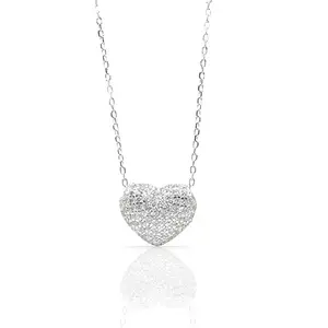 LUXEVOGUE 925 Silver Heart Diamond Pendant Necklace for Women, Lovely Gift for Girlfriend & Women, 925 Stamp & Authenticity Certificate, Rhodium Plated, 925 Silver Jewellery