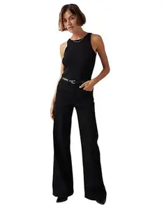 KOTTY Women's High Waist Straight Fit Cotton Blend Denim Jeans|Comfortable Regular Length Casual Jeans for Women