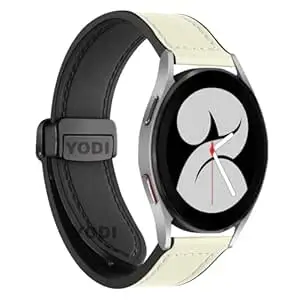 YODI 20mm Watch Strap For Fire Boltt Ninja Calling Bsw024 | Ninja 2 Bsw021, Zebronics Zeb-fit 7220ch | 280ch | 6220ch | 3220ch | 80ch | 90ch, Ticwatch 2 smartwatch, Genuine Leather Hybrid Watch band with Magnet Folding Buckle for men women (White)
