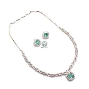 MIRANA Mishi Teal Green CZ Designer Necklace Set