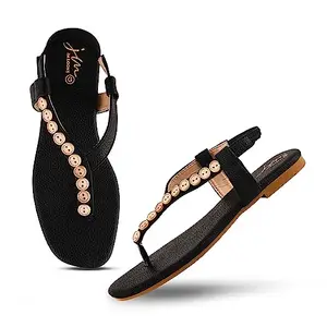 JM LOOKS Fashion Black Stylish Flat sandal Casual Flat Fancy Solid Comfortable Sole For Womens & Girls