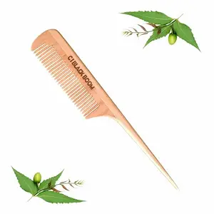 C I Black Boom Green Neem Wooden Comb C04 Fine Tooth Dressing Round Pointe Handle Hair Pin Comb, Promotes Hair Growth, Naturally Anti-Bacterial, Reduces Dandruff, Gentle on the Scalp, Suitable for All Hair Types, Haelthy Hair Caer, For Men and Wumen|