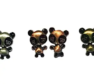 La Belleza Antique Oxidised Metallic Finish Crystal Stone Studded Cute Teddy Stud Earring in Assorted Color Combo Pack Of 3