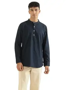 SAADAA Men's Short Kurta – Linen Cotton Blend, Airy Fabric, Regular Fit, Mandarin Collar, Solid Color – Casual, Festive & Ethnic Wear