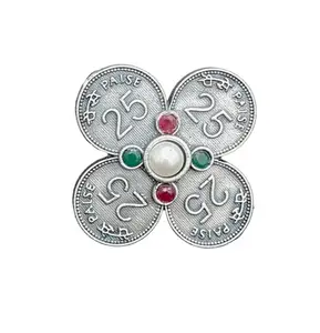 Fuschianet Accessories Coin 25paise Adjustable Brass Ring for Women and Girls